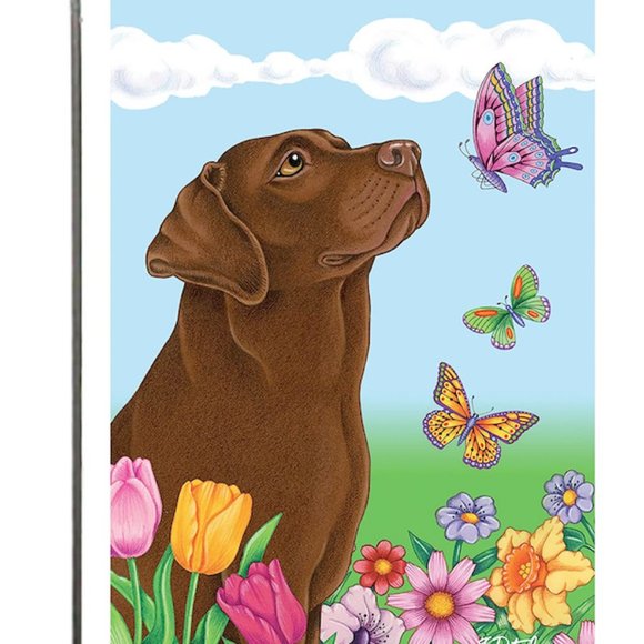 NWT Best of Breed Chocolate Labrador and Butterfly Garden Flag - Picture 1 of 2